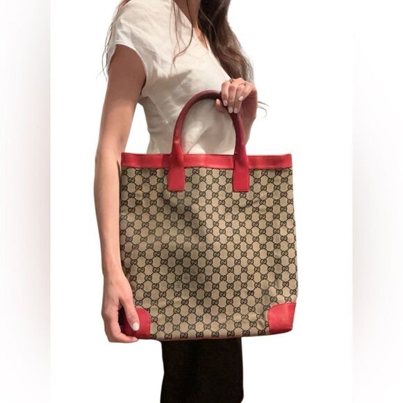 Gucci red GG canvas x-large tote - Picture 1 of 16